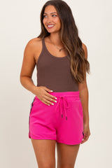 Fuchsia Drawstring Stripe Detail Maternity Shorts