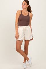 Cream Drawstring Stripe Detail Shorts