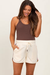 Cream Drawstring Stripe Detail Maternity Shorts