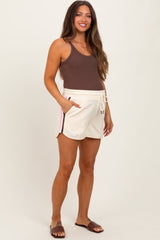 Cream Drawstring Stripe Detail Maternity Shorts