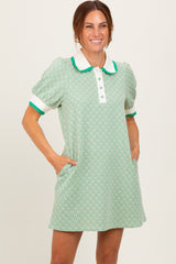 Green Diamond Print Crochet Trim Polo Dress