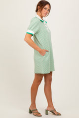 Green Diamond Print Crochet Trim Polo Dress