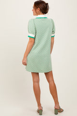 Green Diamond Print Crochet Trim Polo Dress