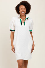 Ivory Jacquard Zipper Collar Mini Dress