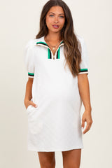 Ivory Jacquard Zipper Collar Maternity Mini Dress