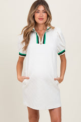 Ivory Jacquard Zipper Collar Maternity Mini Dress