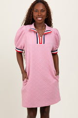 Pink Jacquard Zipper Collar Mini Dress