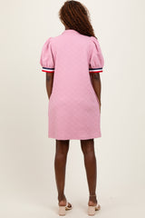 Pink Jacquard Zipper Collar Mini Dress