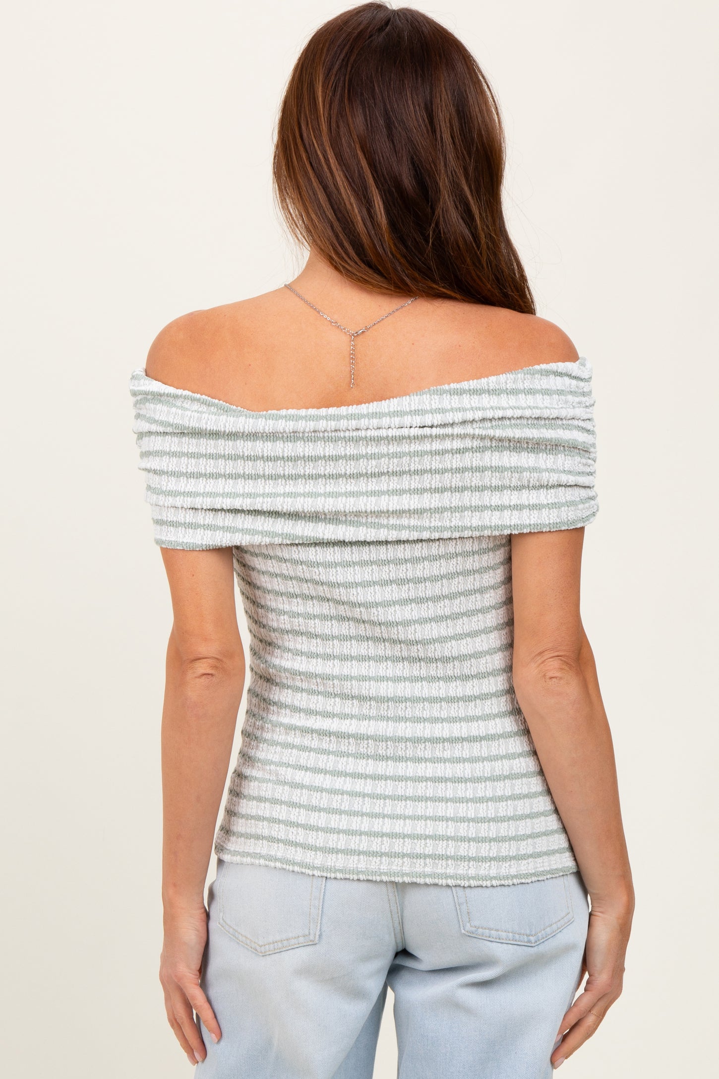 Sage Off The Shoulder Striped Top
