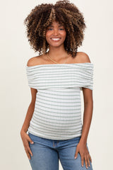 Sage Off The Shoulder Striped Maternity Top