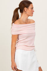 Light Pink Off The Shoulder Striped Top