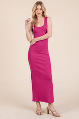 Fuchsia Ribbed Basic Maxi Dress