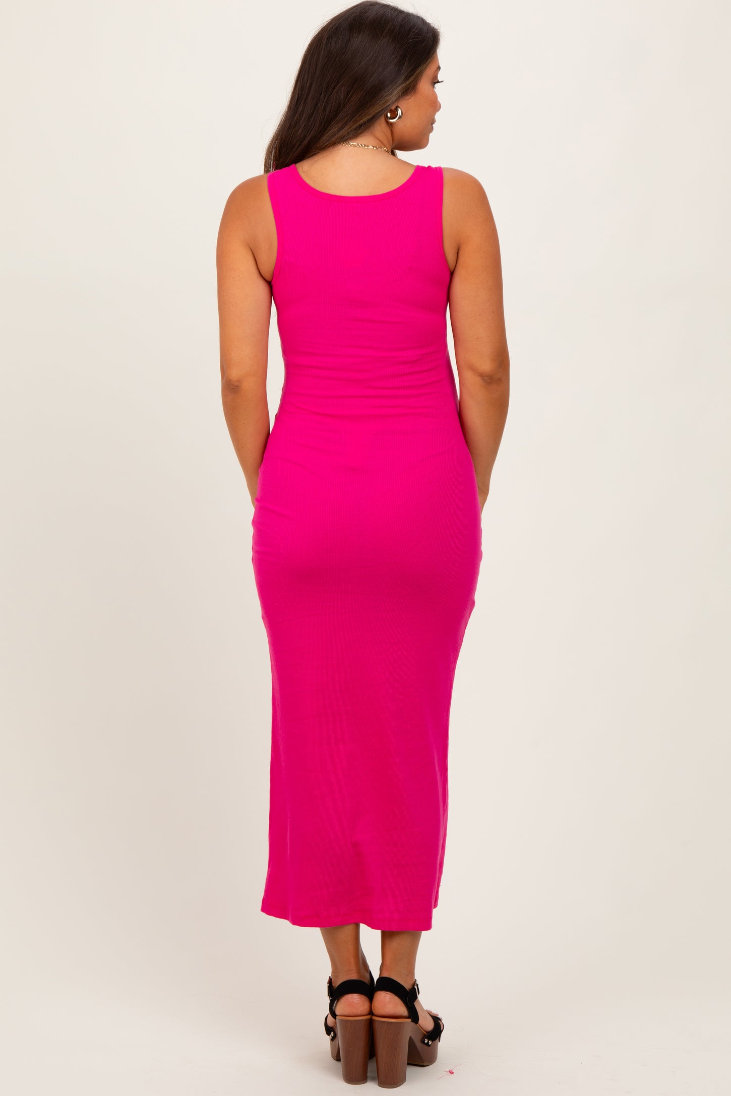 Fuchsia Ribbed Basic Maternity Maxi Dress