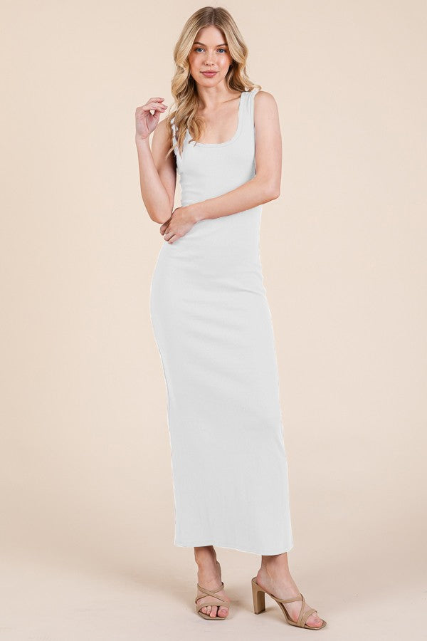 White Ribbed Basic Maternity Maxi Dress