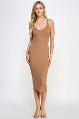 Taupe Ribbed Cami Maternity Midi Dress