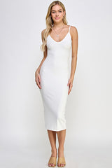 White Ribbed Cami Maternity Midi Dress
