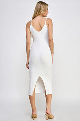 White Ribbed Cami Midi Dress