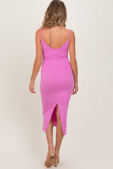 Pink Ribbed Cami Maternity Midi Dress
