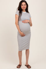 White/Black Asymmetrical Ruched T-Shirt Maternity Dress