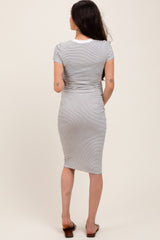 White/Black Asymmetrical Ruched T-Shirt Maternity Dress