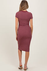 Burgundy Asymmetrical Ruched T-Shirt Maternity Dress
