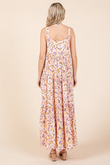 Peach Floral Sleeveless Tiered Maxi Dress