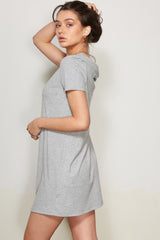 Heather Grey Ribbed Knit Basic Short Sleeve T-Shirt Dress