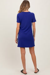 Navy Ribbed Knit Basic Short Sleeve Maternity T-Shirt Dress