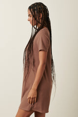 Brown Ribbed Knit Basic Short Sleeve T-Shirt Dress