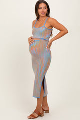 Aqua Chevron Knit Cutout Fitted Maternity Midi Dress