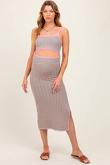 Pink Chevron Knit Cutout Fitted Maternity Midi Dress