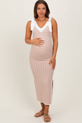 Lavender Chevron Knit Shoulder Tie Maternity Midi Dress
