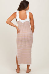 Lavender Chevron Knit Shoulder Tie Maternity Midi Dress