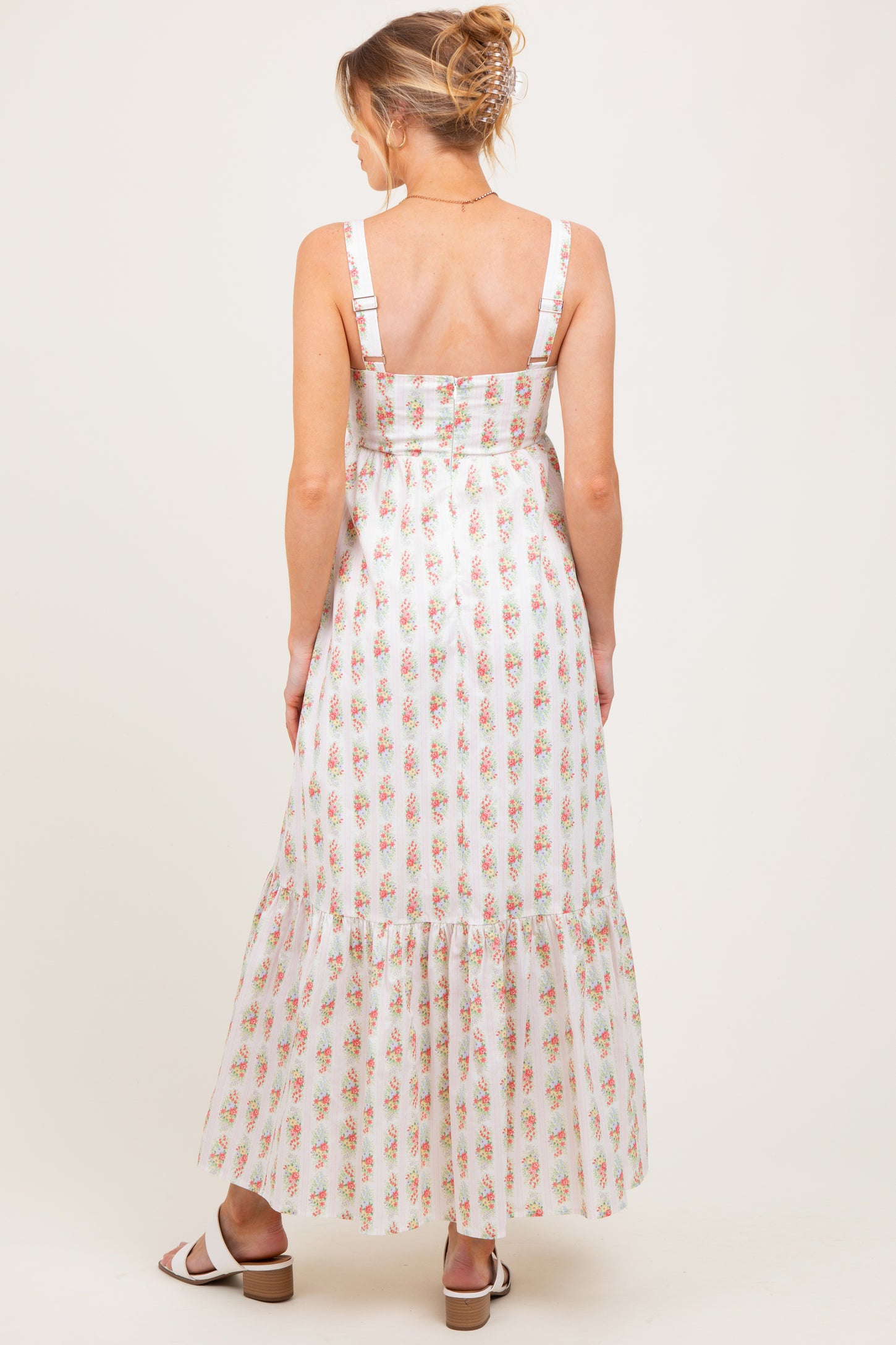 Ivory Floral Print Ruffle Hem Maternity Maxi Dress