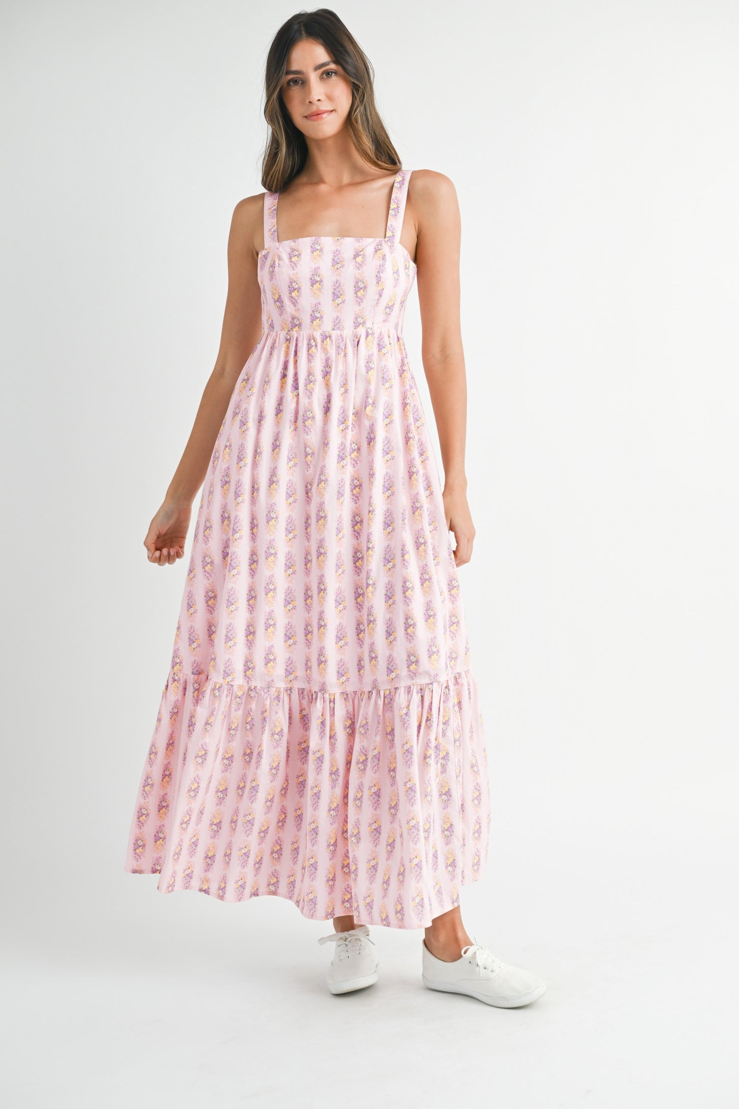 Pink Floral Print Ruffle Hem Maternity Maxi Dress