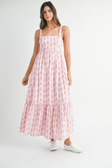 Pink Floral Print Ruffle Hem Maternity Maxi Dress