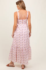 Pink Floral Print Ruffle Hem Maternity Maxi Dress