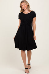 Black Twist Front Short Sleeve Maternity Dress