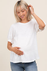 Ivory Ribbed Puffed Sleeve Maternity Top
