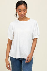 Ivory Ribbed Puffed Sleeve Top
