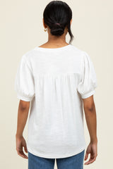 Ivory Ribbed Puffed Sleeve Top