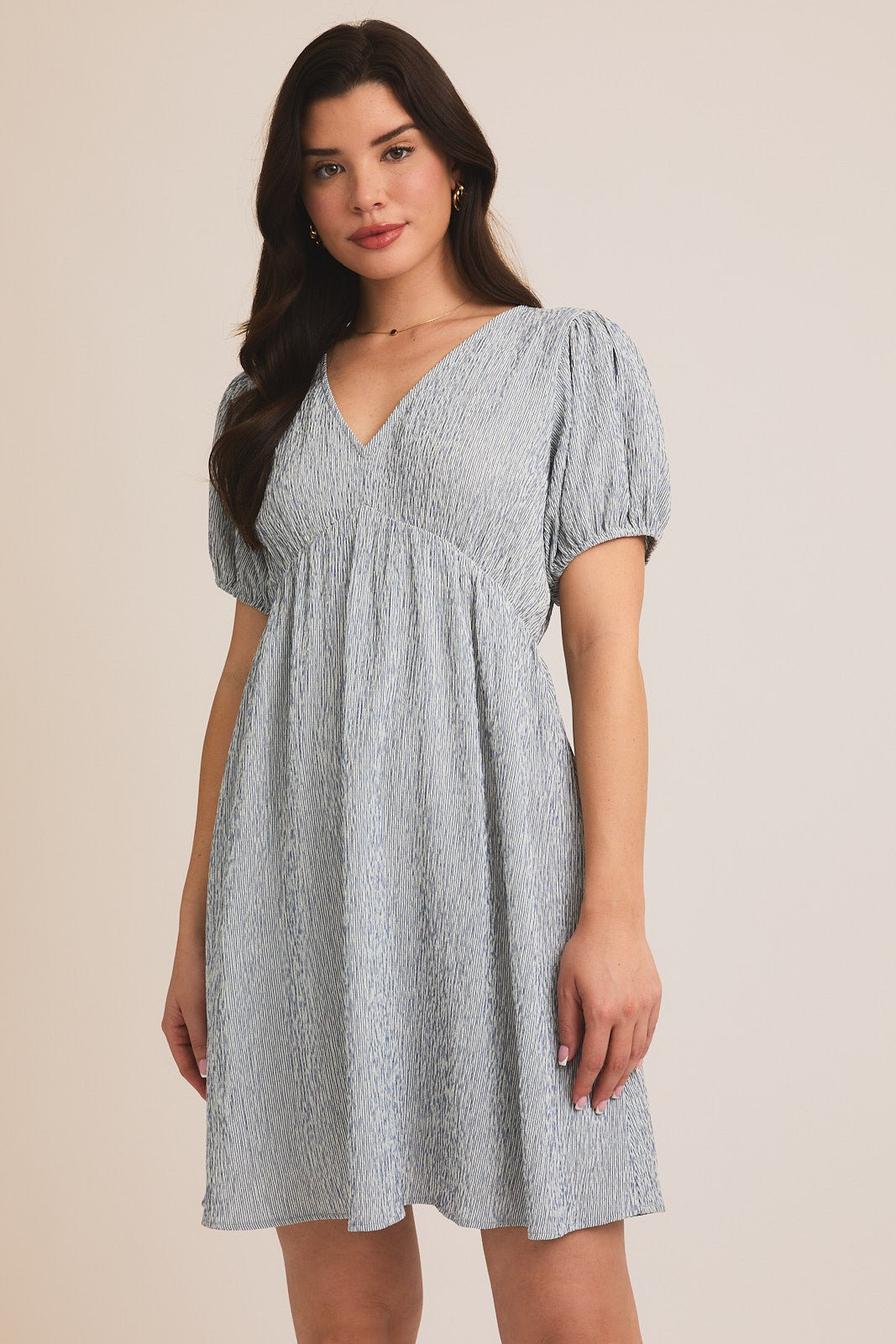 Navy Stripe Back Button Up Cutout Mini Dress