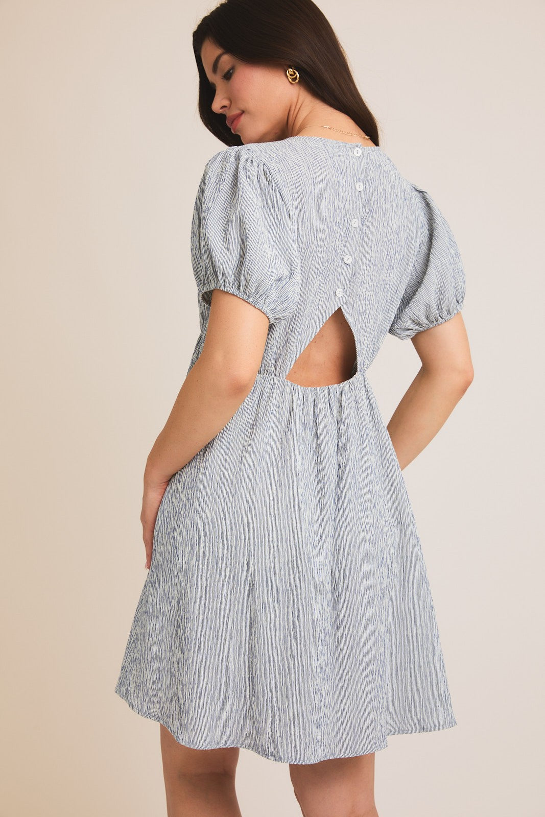 Navy Stripe Back Button Up Cutout Mini Dress