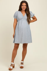 Navy Stripe Back Button Up Cutout Maternity Mini Dress