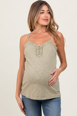 Light Olive Crochet Lace Button Detail Maternity Tank