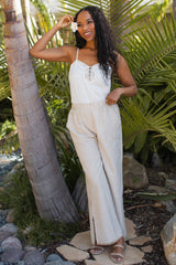 White Crochet Lace Button Detail Tank