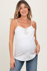White Crochet Lace Button Detail Maternity Tank