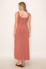 Light Rust Sleeveless Wrap Waist Midi Dress