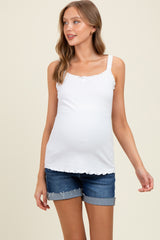 Navy Cuffed Raw Hem Maternity Denim Shorts