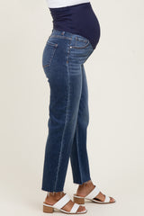 Navy Raw Hem Ankle Straight Leg Maternity Jeans